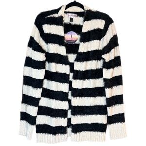 Love by Design Eyelash Texture Black White Striped Cardigan NWT Size L